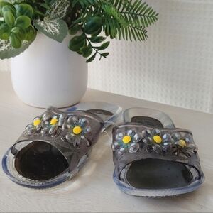 💰LA Beauty  Clear with Flowers Jelly Slides Women's Size 7